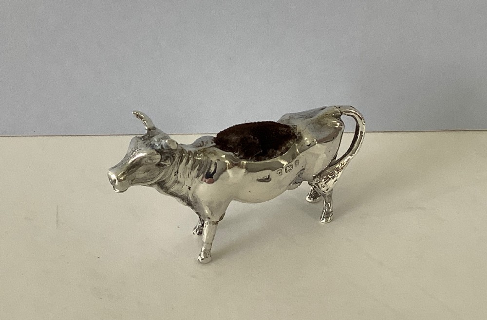 Antique Silver Novelty Pin Cushion - Cow