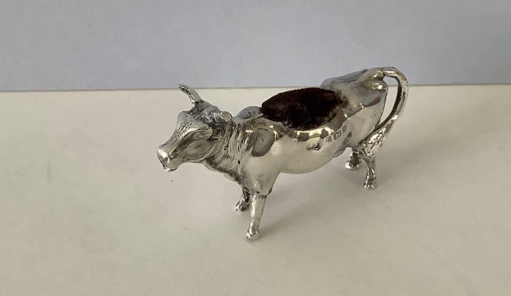 Antique Silver Novelty Pin Cushion - Cow View III