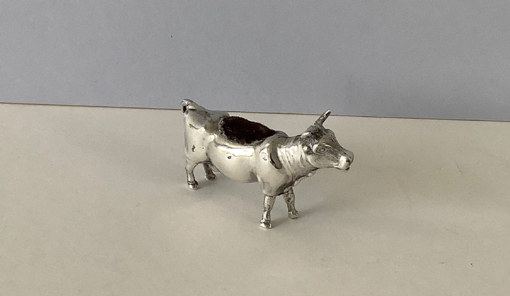 Antique Silver Novelty Pin Cushion - Cow View IV