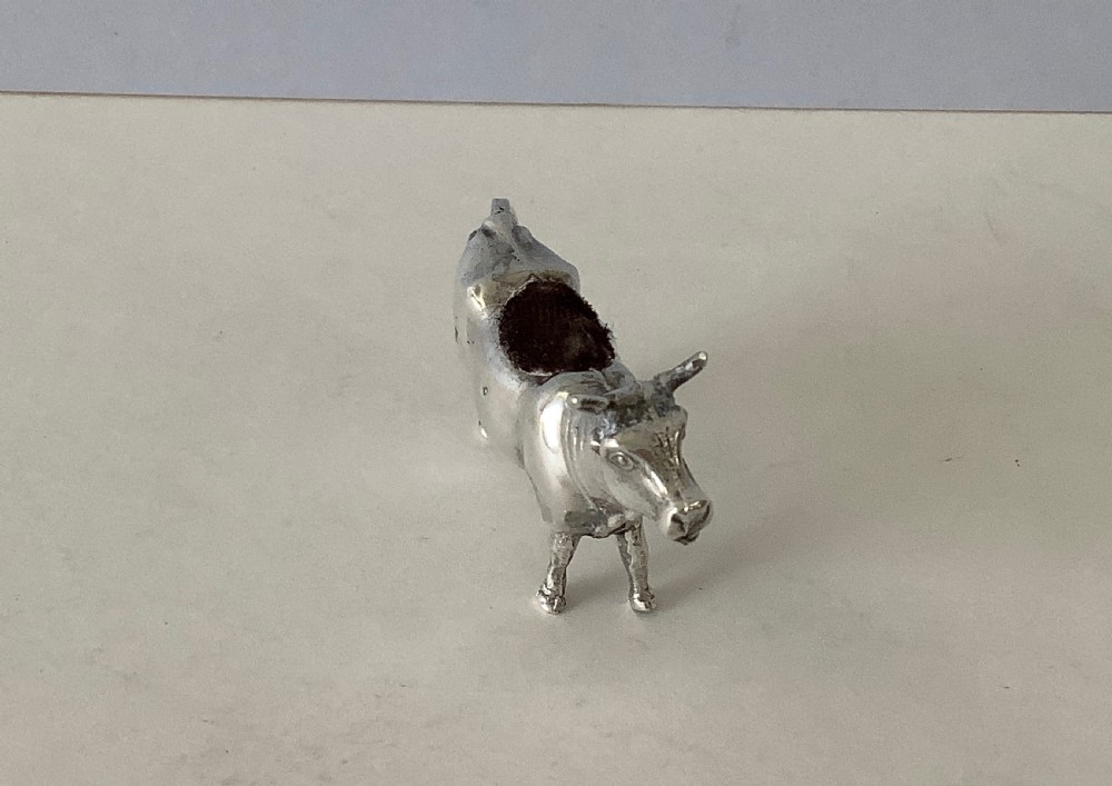 Antique Silver Novelty Pin Cushion - Cow View VII