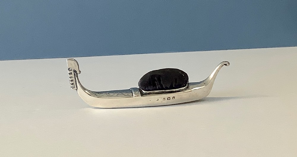 Antique Solid Silver Pin Cushion - Gondola View II