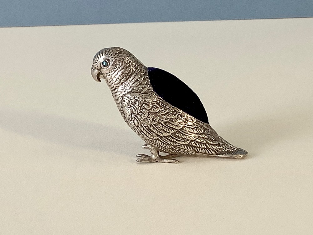 Antique Edwardian Silver Pin Cushion - Parrot View III