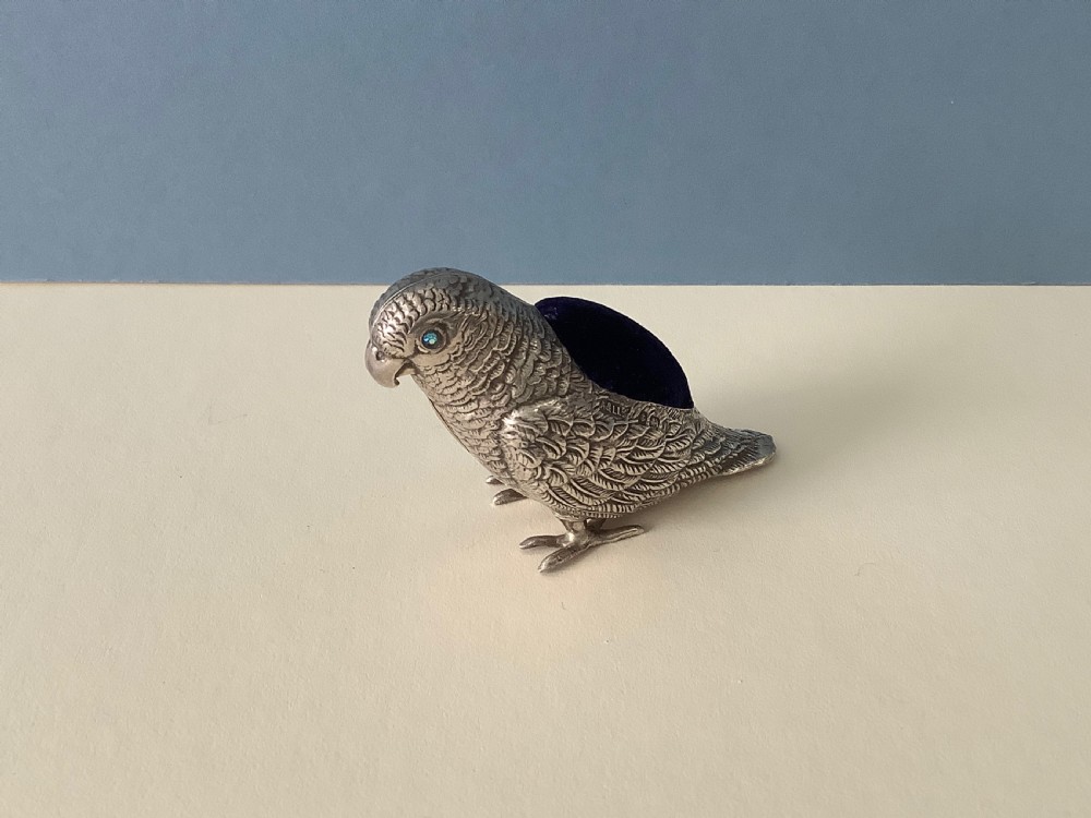 Antique Edwardian Silver Pin Cushion - Parrot View VII