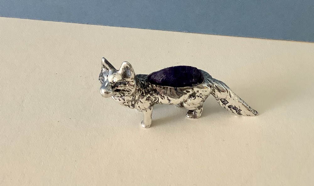 Antique Edwardian Silver Pin Cushion - Fox View V