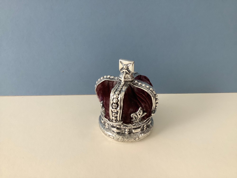 Antique Victorian Solid Silver Pin Cushion - Crown View III