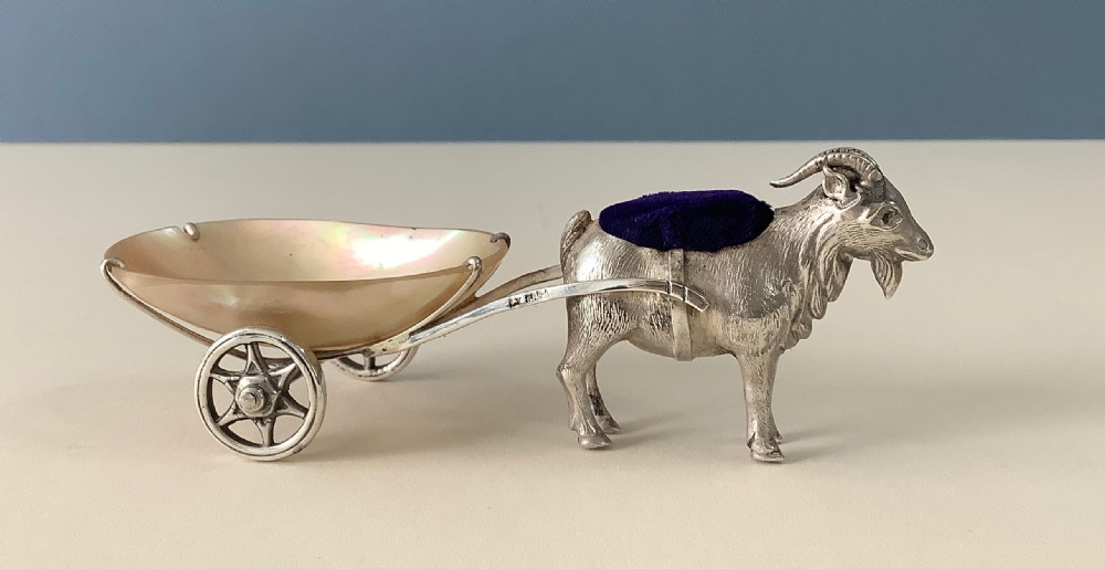 Antique Novelty Silver Pin Cushion - Goat and Cart View III