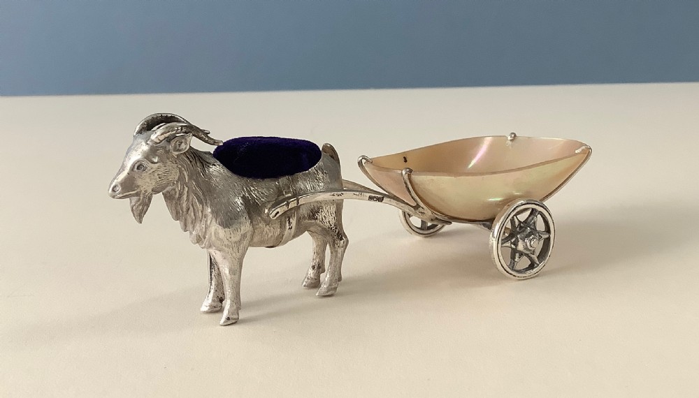 Antique Novelty Silver Pin Cushion - Goat and Cart View IV