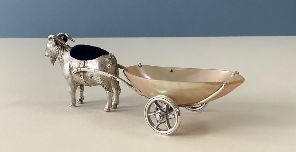Antique Novelty Silver Pin Cushion - Goat and Cart View VII