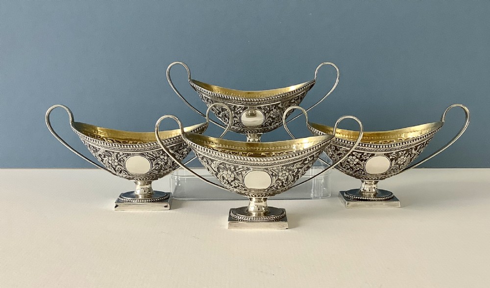 Set of Four Antique Solid Silver Pedestal Salts 1878