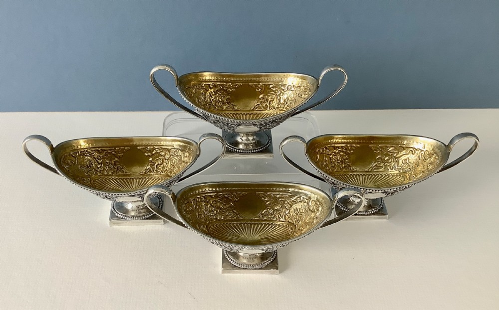 Set of Four Antique Solid Silver Pedestal Salts 1878 View II