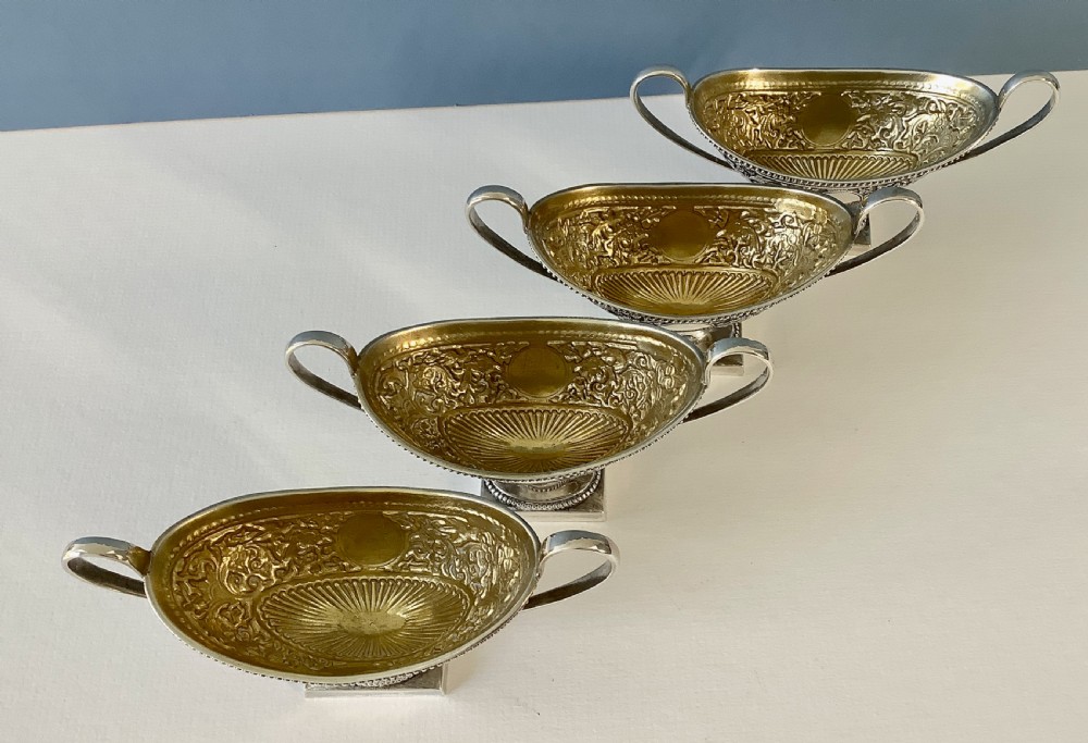 Set of Four Antique Solid Silver Pedestal Salts 1878 View IV