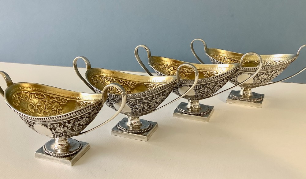 Set of Four Antique Solid Silver Pedestal Salts 1878 View VIII