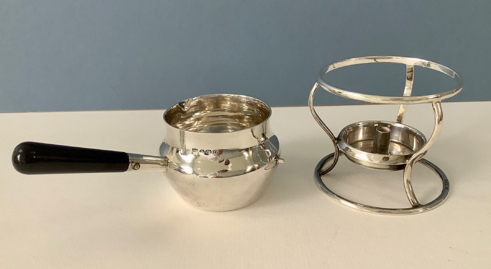 Antique Solid Silver Brandy Pan and Stand View II