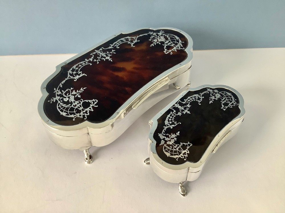 Fantastic Pair of Antique Silver Jewellery/Trinket Boxes View X