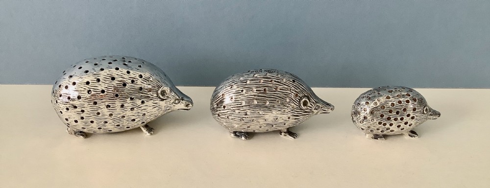 Family of Solid Silver Hedgehog Pin Cushions