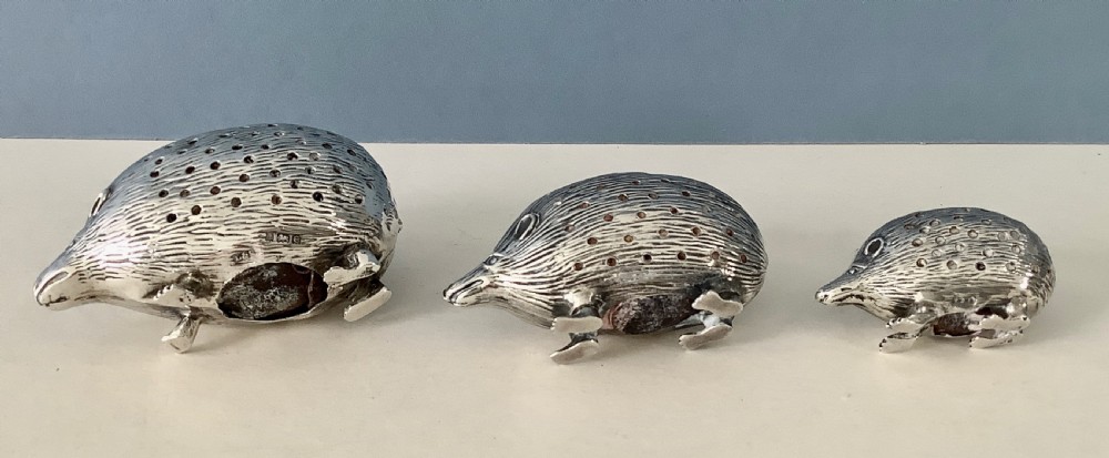Family of Solid Silver Hedgehog Pin Cushions View VI