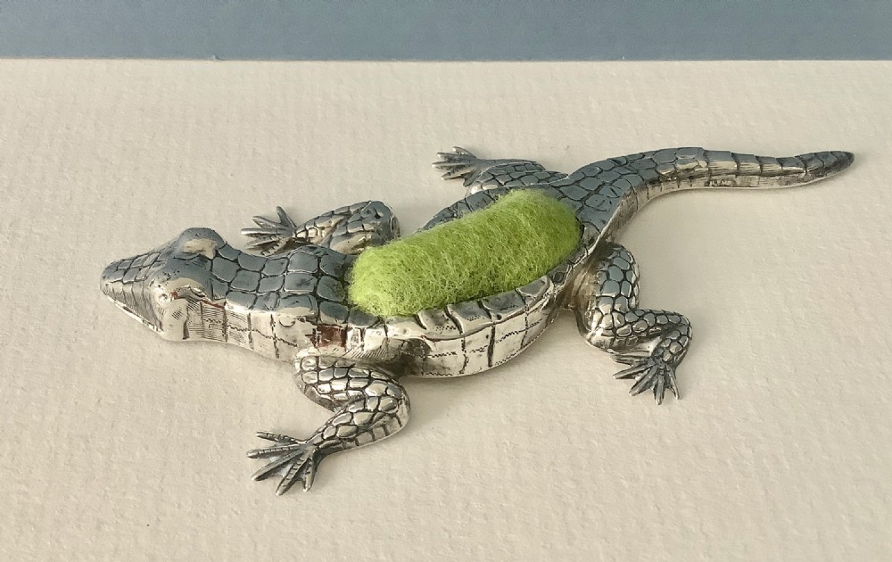 Antique Silver Pin Cushion - Lizard View V