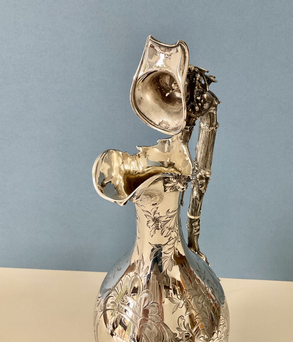 Antique Victorian Silver Claret Jug - Reily & Storer View II