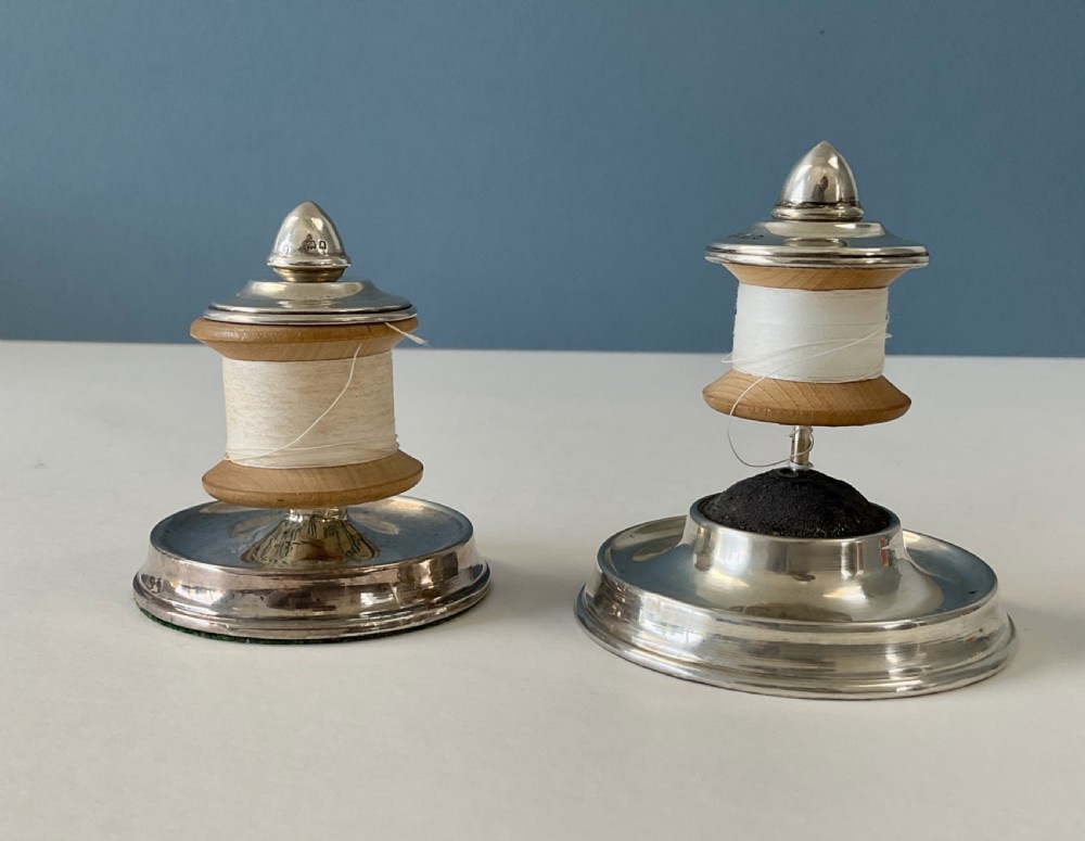 Antique Silver Cotton Reel Pin Cushion View II