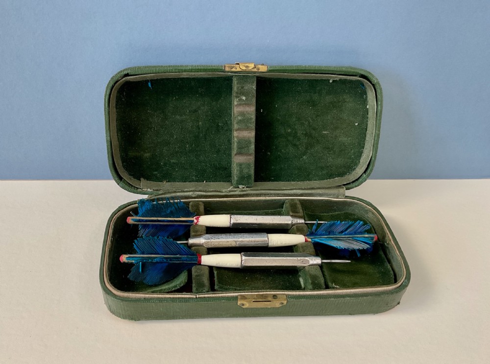 Boxed Set of Antique Solid Silver Darts
