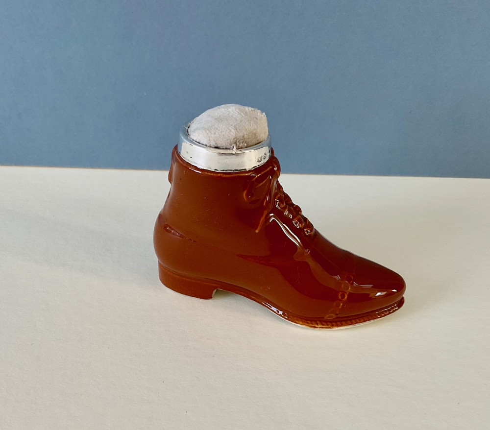 Antique Silver Rimmed Boot Pin Cushion