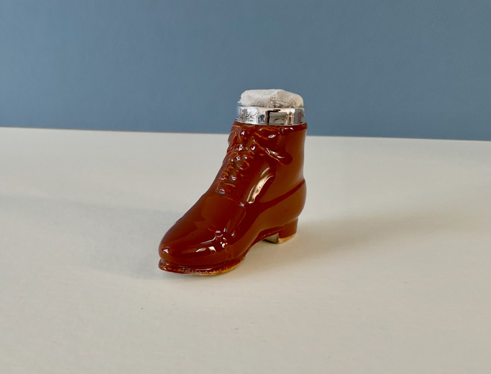 Antique Silver Rimmed Boot Pin Cushion View VII