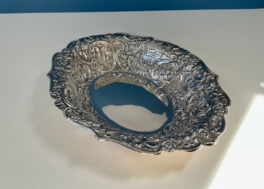 Large Antique Edwardian Solid Silver Dish View III