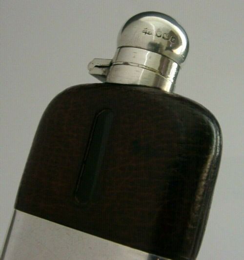 English Sterling Silver Art Deco Hip Spirit Flask 1924 Hunting Shooting