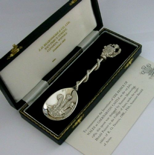 Rare Cased Sterling Silver 92g Welsh Dragon Prince Carles Spoon 1969 Investiture
