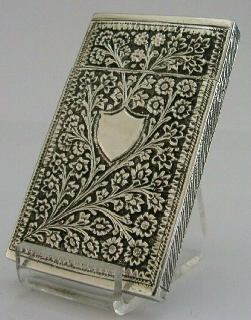 Beautiful Anglo Indian Solid Silver Kutch Card Case C1900 Antique