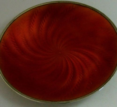 Beautiful Swiss Solid Sterling Silver Orange Enamel Dish C1900-1920 Antique