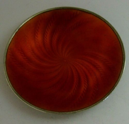 fig 1. BEAUTIFUL SWISS SOLID STERLING SILVER ORANGE ENAMEL DISH c1900-1920 ANTIQUE