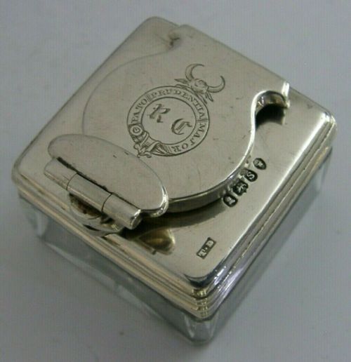 Superb English Solid Sterling Silver Cheney Crested Traverlling Inkwell 1813