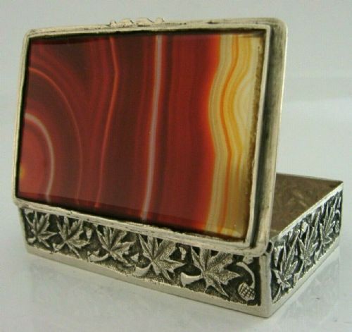 Stunning Indian Solid Silver Agate Snuff Box C1890 Kashmir Antique 54g 2.75inch