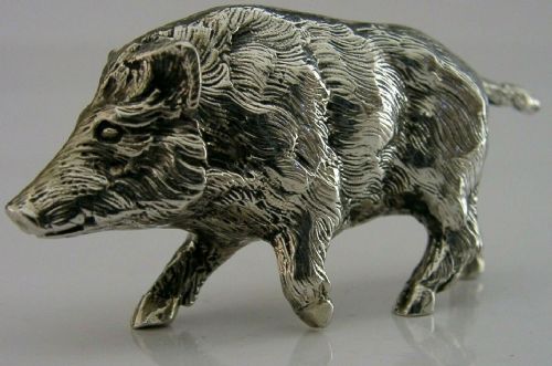 Superb German 800 Silver Wild Boar Antique C1900 48g 3 Inch Hunting Shooting