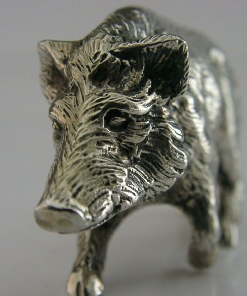 fig 1. SUPERB GERMAN 800 SILVER WILD BOAR ANTIQUE c1900 48g 3 inch HUNTING SHOOTING