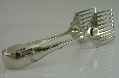 fig 1. ENGISH SOLID STERLING SILVER SANDWICH SERVING TONGS 1926 ANTIQUE 126g