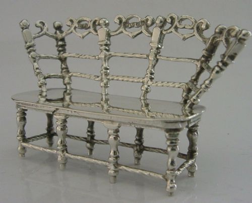 Good Sized Sterling Silver Miniature Dolls House Bench Seat 1898 Antique Rare