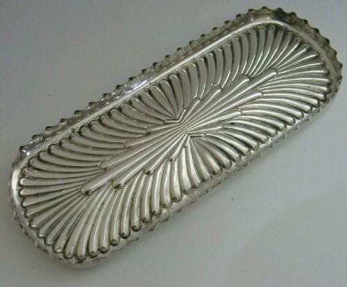 Stunning English Victorian Solid Sterling Silver Pen Tray 1889 Desk Antique
