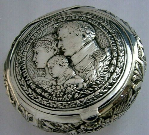 Super Rare German 800 Solid Silver Napoleon Tobacco Snuff Box C1900 100g 3.5inch
