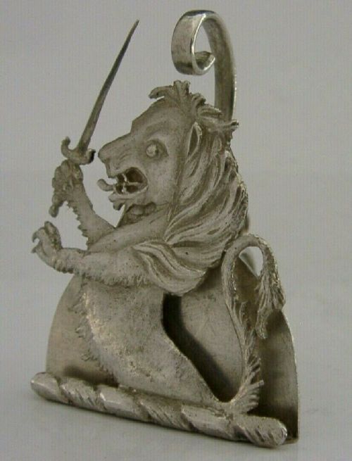 Superb Rare Solid Silver Ashby Family Crested Menu Holder C1940 Lion