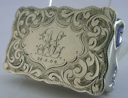 Edwardian English Solid Sterling Silver Snuff Snuff Pill Box 1904 Antique