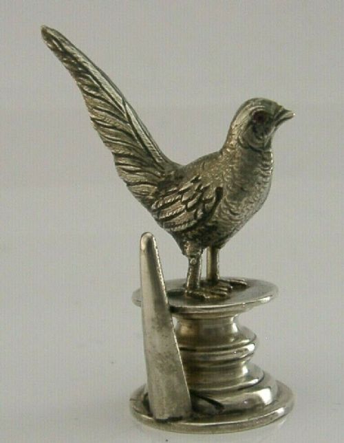 Antique Sterling Silver Pheasant Gem Set Place Card Menu Holder English 1905