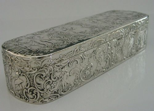 Stunning Large Hanau Germany Solid Silver Cherub Table Box C1900 Antique 150g