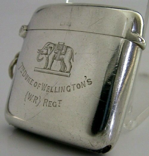 Rare English Sterling Silver Duke of Welligton Reg Military Vesta Case 1916 WWI