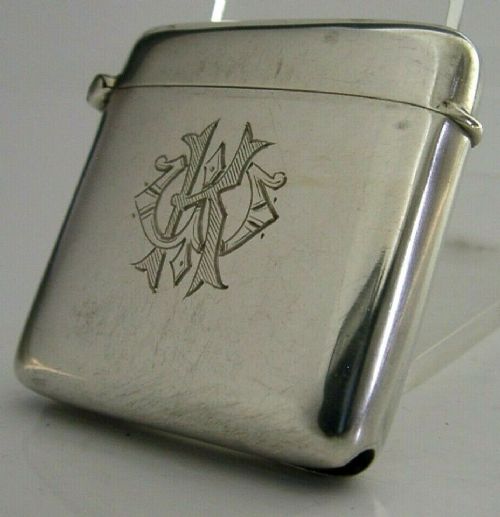 Unusual Patent 28320 English Sterling Silver Vesta Case 1908 Edwardian Antique