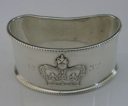 fig 1. RARE ENGLISH STERLING SILVER 1937 ROYALTY CORONATION NAPKIN RING 1937 ANTIQUE