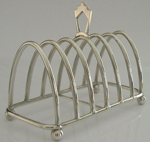 Heavy 110g English Solid Sterling Silver Six Slice Toast Rack 1953 Art Deco