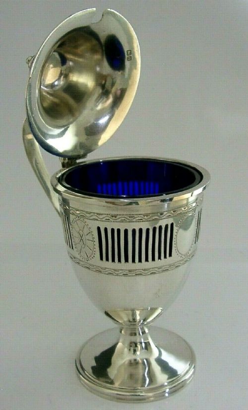 fig 1. LARGE 205g ANTIQUE ENGLISH CHESTER SOLID STERLING SILVER MUSTARD POT 1907