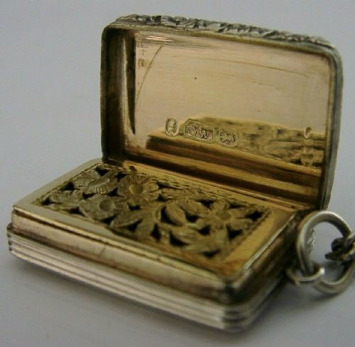 Georgian English Solid Sterling Silver Vinaigrette Box Gervase Wheeler Antique